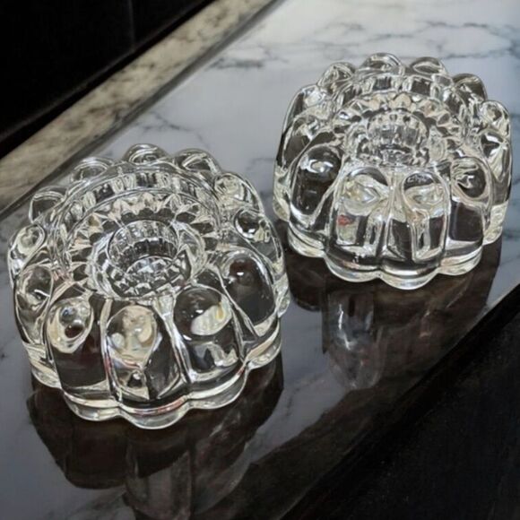 Vintage Princess House Clear Ribbed Round Crystal 3-Way Candle Holder Set - Picture 1 of 16